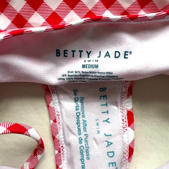Betty Jade bikini bottoms Medium red white gingham side tie plaid swimsuit swim - Picture 3 of 3